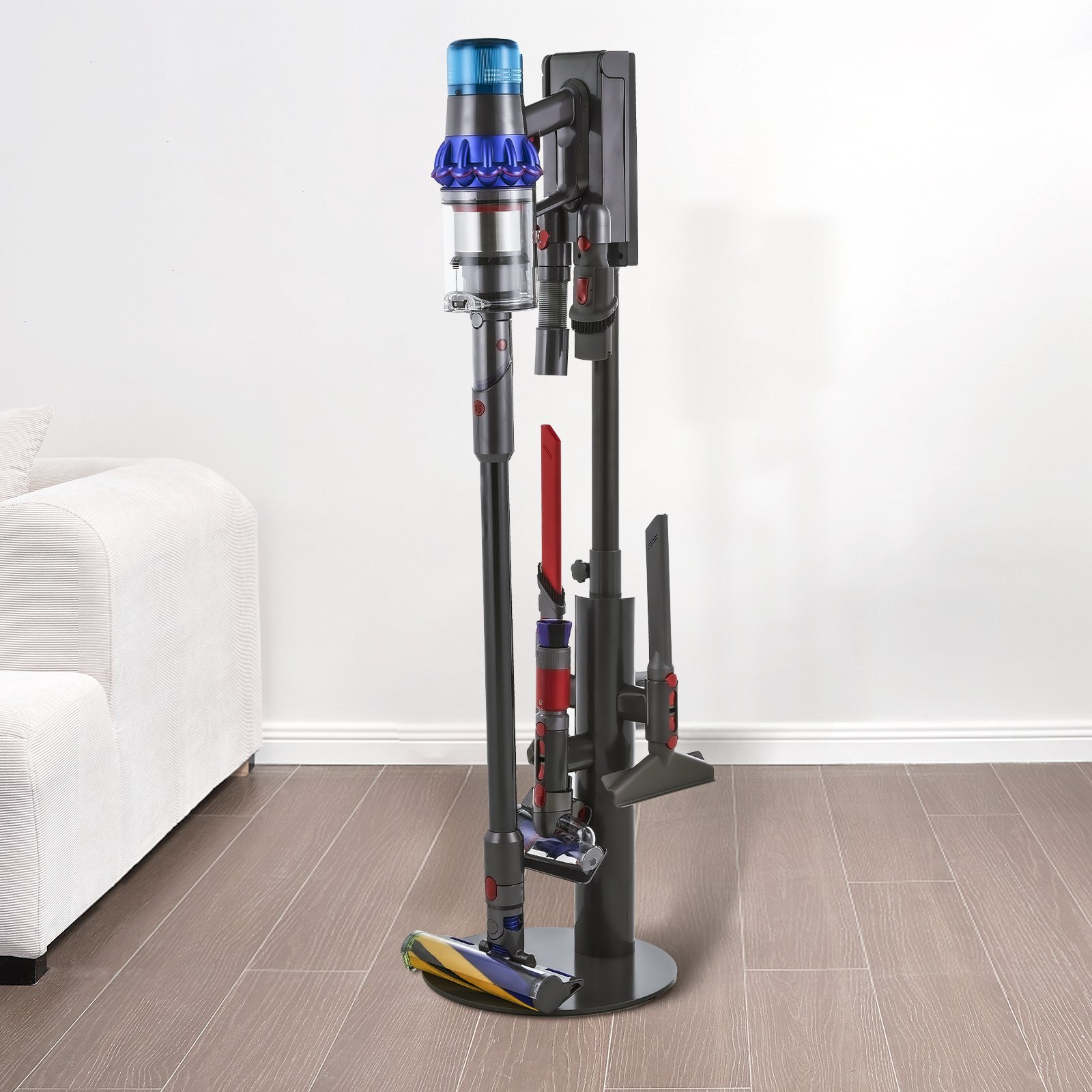 VEVOR Stofzuigerstandaard 130 cm, compatibel met Dyson V7 V8 V10 V11 V12 V15 SV10 SV12 SV14 SV18 SV21 Staande stofzuigers en accessoires, Stofzuigerstandaardhouder met 3 clips en in hoogte verstelbaar