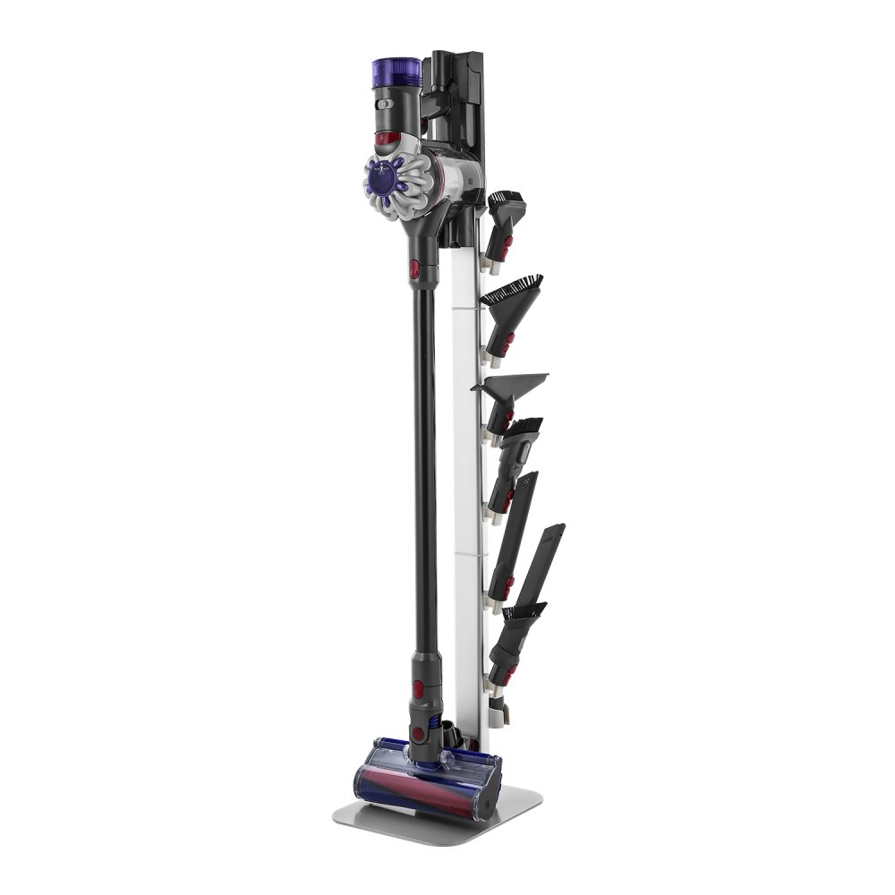 VEVOR Stofzuigerstandaard 126 cm, compatibel met Dyson G5 V15 V12 V11 V10 V8 V7 V6 Serie Staande Stofzuigers & Accessoires, Vloerstandaard, Houder met 6 Haken & Antislip Voetjes, Zilver