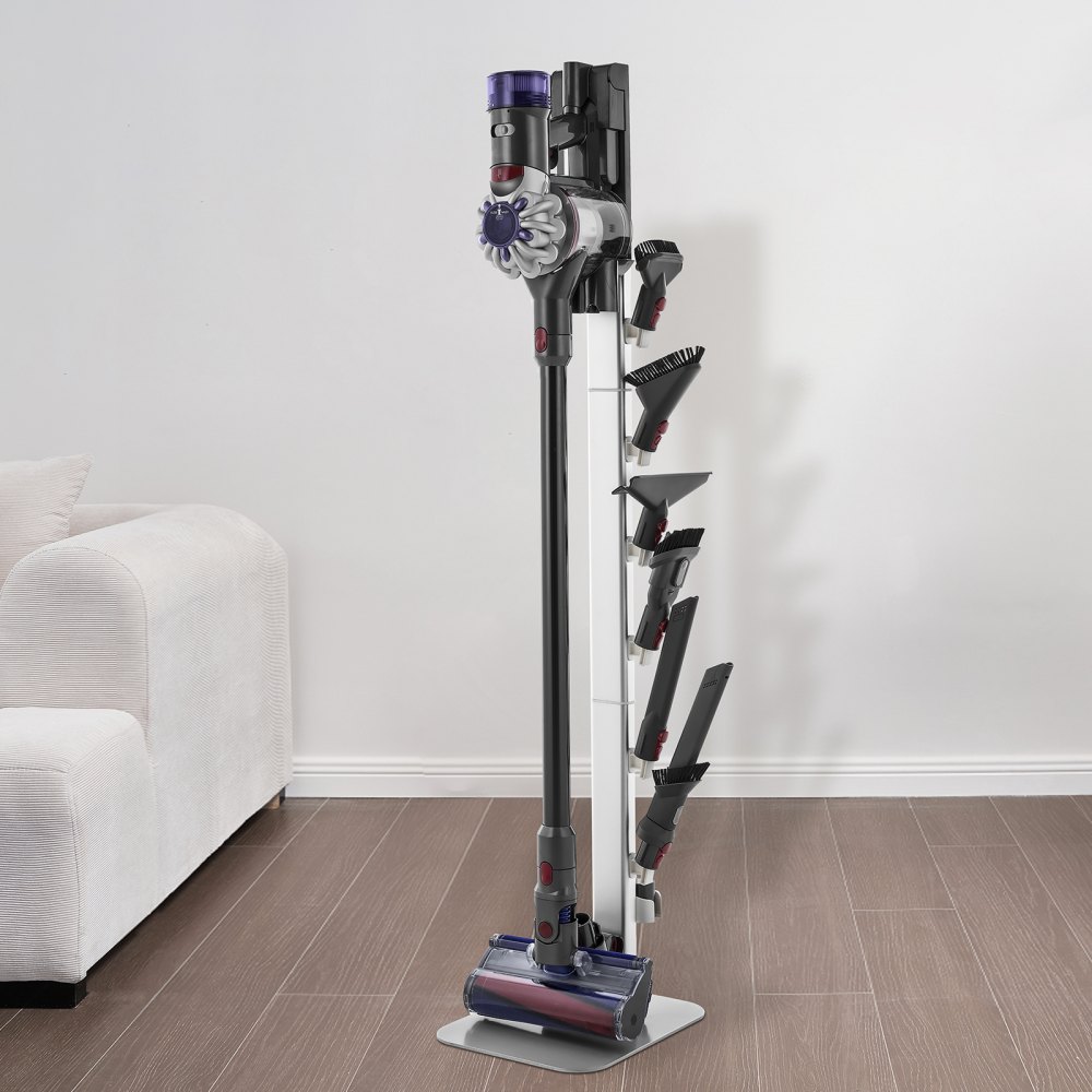 VEVOR Stofzuigerstandaard 126 cm, compatibel met Dyson G5 V15 V12 V11 V10 V8 V7 V6 Serie Staande Stofzuigers & Accessoires, Vloerstandaard, Houder met 6 Haken & Antislip Voetjes, Zilver