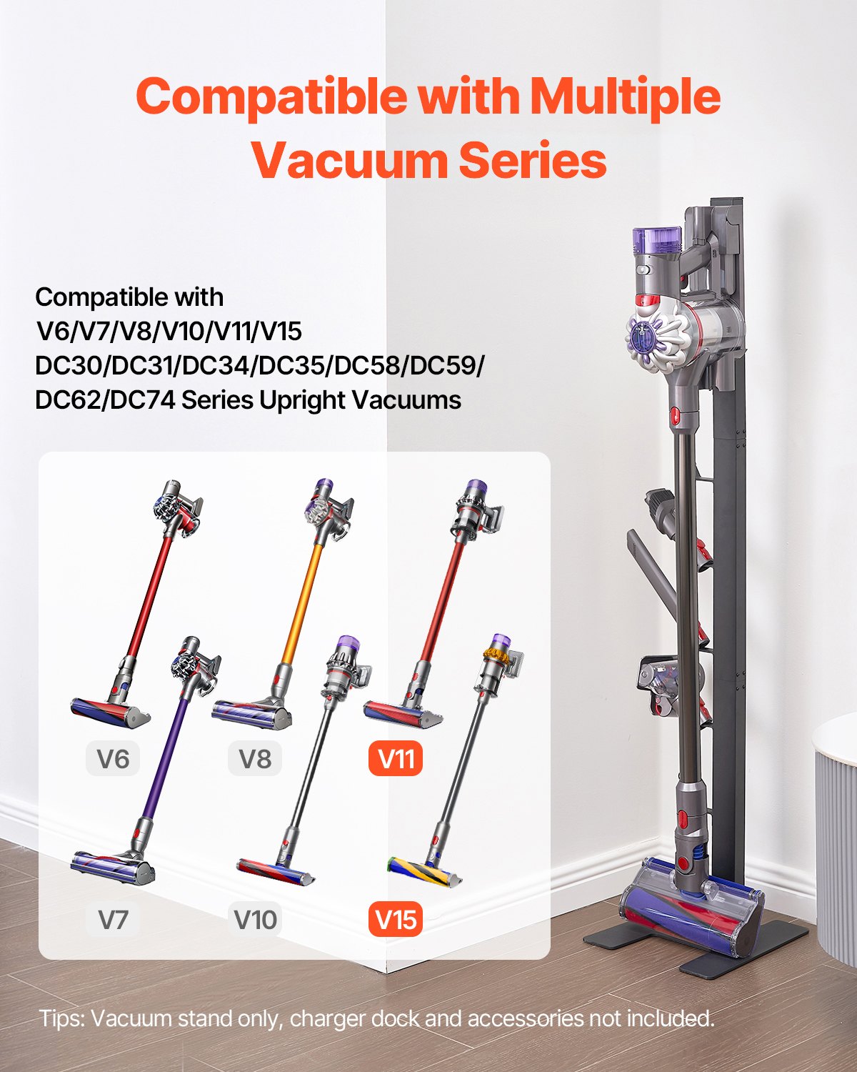VEVOR stofzuigerstandaard compatibel met Dyson V6 V7 V8 V10 V11 V15, stevige stofzuigerstandaard met 6 haken voor Dyson DC30 DC31 DC34 DC35 DC58 DC59 DC62 D74 draadloze stofzuigers en accessoires