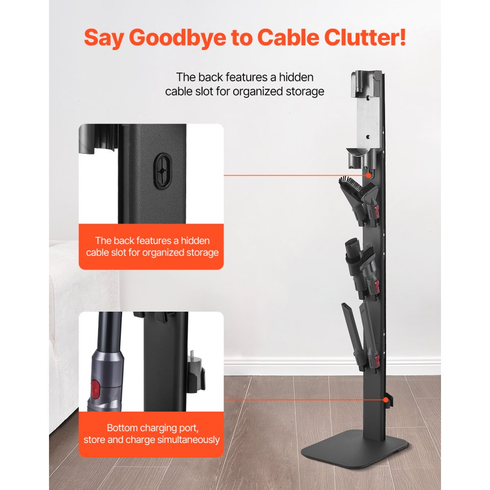 VEVOR Stofzuigerstandaard 32 x 26 x 126 cm, compatibel met Dyson G5 V15 V12 V11 V10 V8 V7 V6 Serie Staande Stofzuigers & Accessoires, Vloerstandaard, Houder met 6 Haken & Antislip Voetjes, Zwart