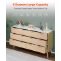 VEVOR 6 Fluted Drawer Dresser, Wooden Chest of Drawers with Sliding & Anti-tip Device, Modern Minimalist Dresser Chest, Fluted Closet Storage for Living Room, Hallway, Bedroom, Entryway, Light Wood