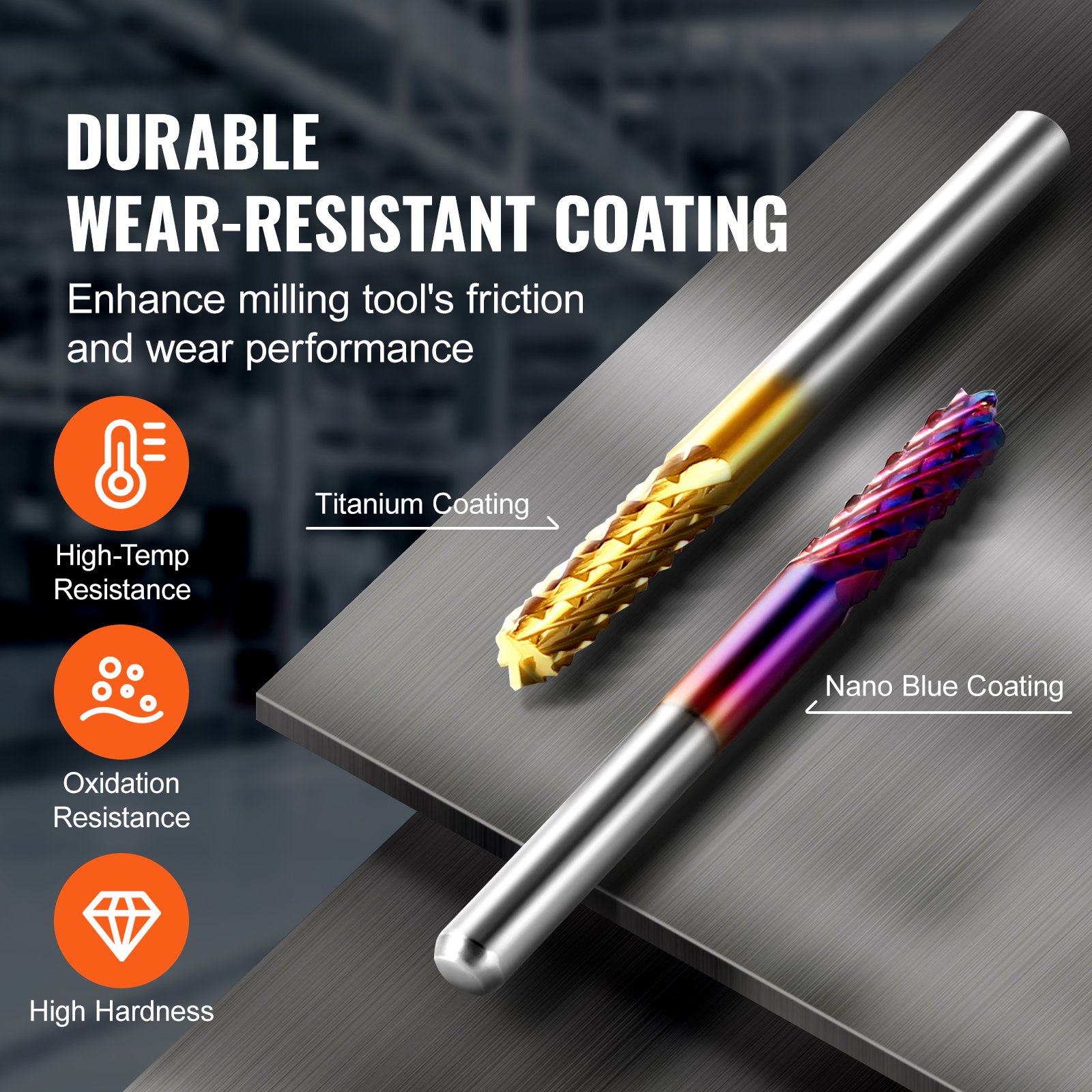 VEVOR 40-delige frees CNC-freesbits 1/8" schacht CNC-freesset inclusief 2 fluit platte frees en kogelfrees CNC-bits met nanoblauwe coating en titaniumcoating