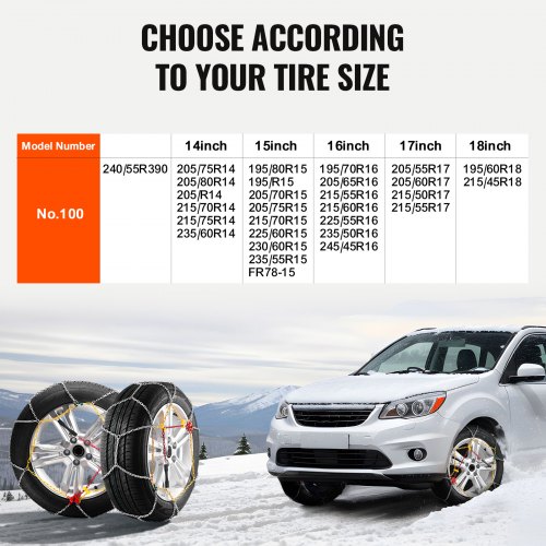 VEVOR Sneeuwkettingen, set van 2, antislip, mangaanstaal, voor auto's, bestelwagens, SUV's en vrachtwagens, veilig rijden, noodaccessoires, zilver