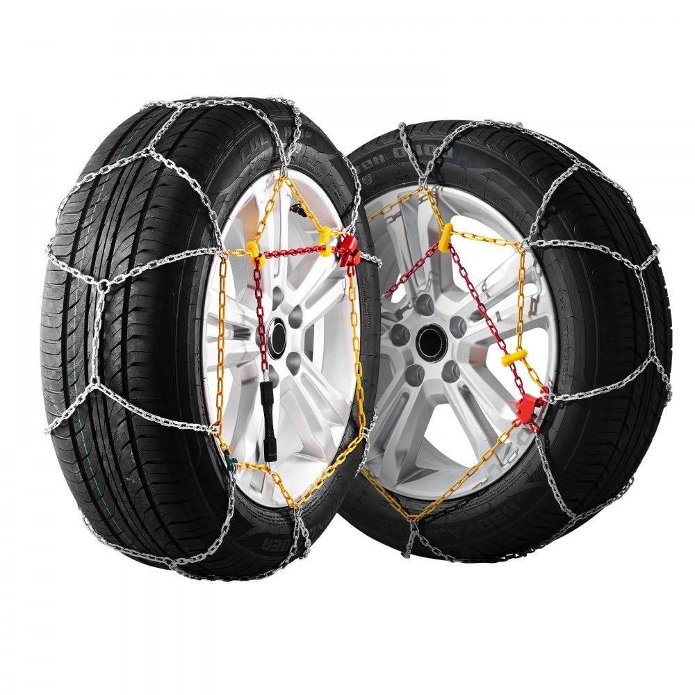VEVOR 2PC Snow Chains, Manganese Alloy Steel Emergency Traction Tire Chains for Cars, Pickups, SUVs, and Trucks, Snow Tire Chains for 225/70-15, 235/60-16, 235/50-18, 245/45-18, 245/45-17, Silver