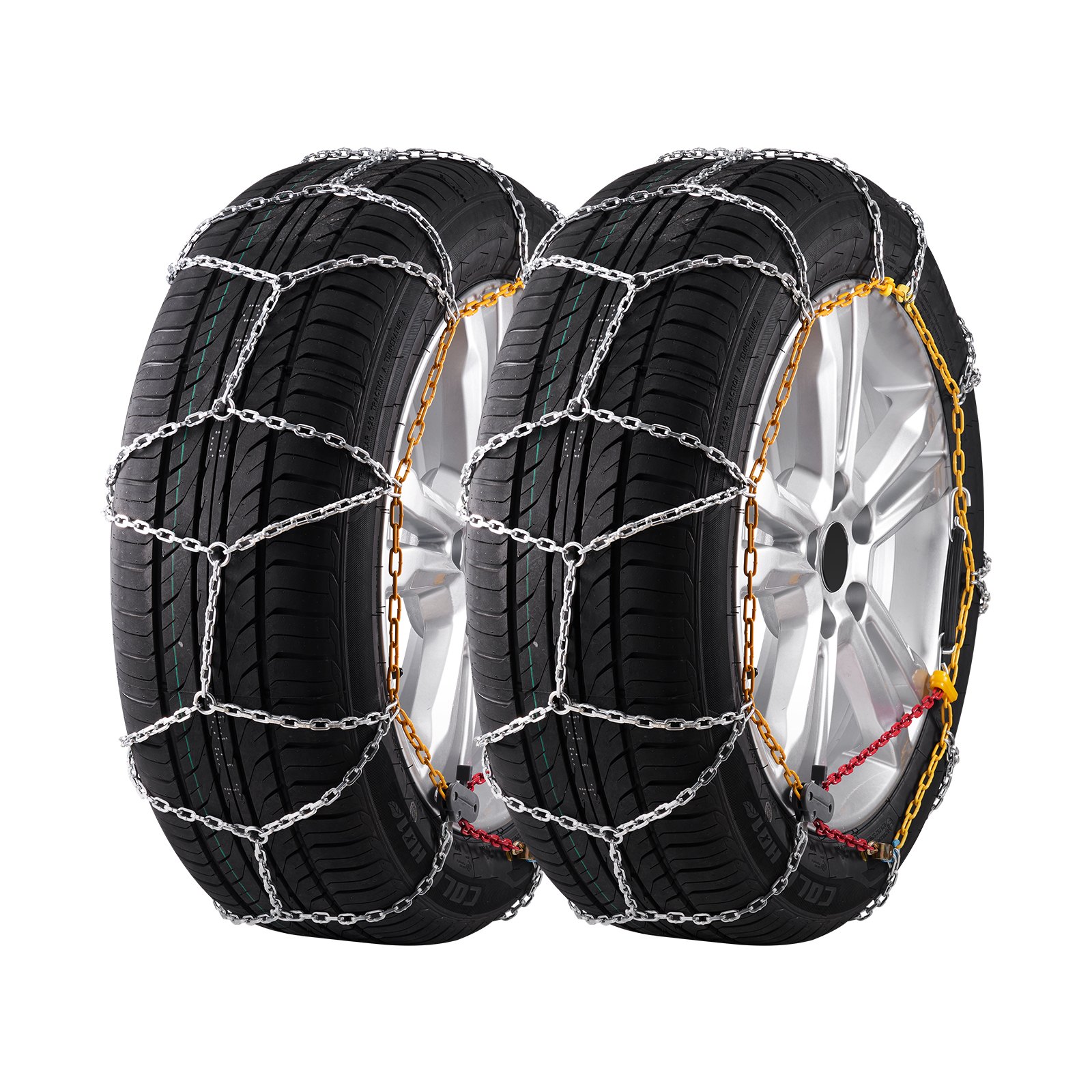 VEVOR 2PC Snow Chains, Manganese Alloy Steel Emergency Traction Tire Chains for Cars, Pickups, SUVs, and Trucks, Snow Tire Chains for 225/70-15, 235/60-16, 235/50-18, 245/45-18, 245/45-17, Silver