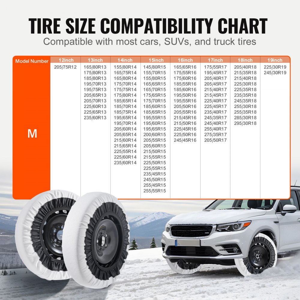 VEVOR Thickened Snow Socks for Tires, Polyester Fiber Tire Socks with Elastic Straps, Snow Traction Tire Cover for Car, SUV, Pickup and Truck (Pack of 2)-Medium