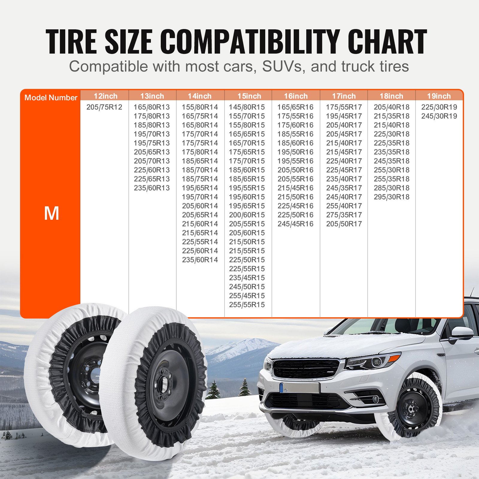 VEVOR Thickened Snow Socks for Tires, Polyester Fiber Tire Socks with Elastic Straps, Snow Traction Tire Cover for Car, SUV, Pickup and Truck (Pack of 2)-Medium