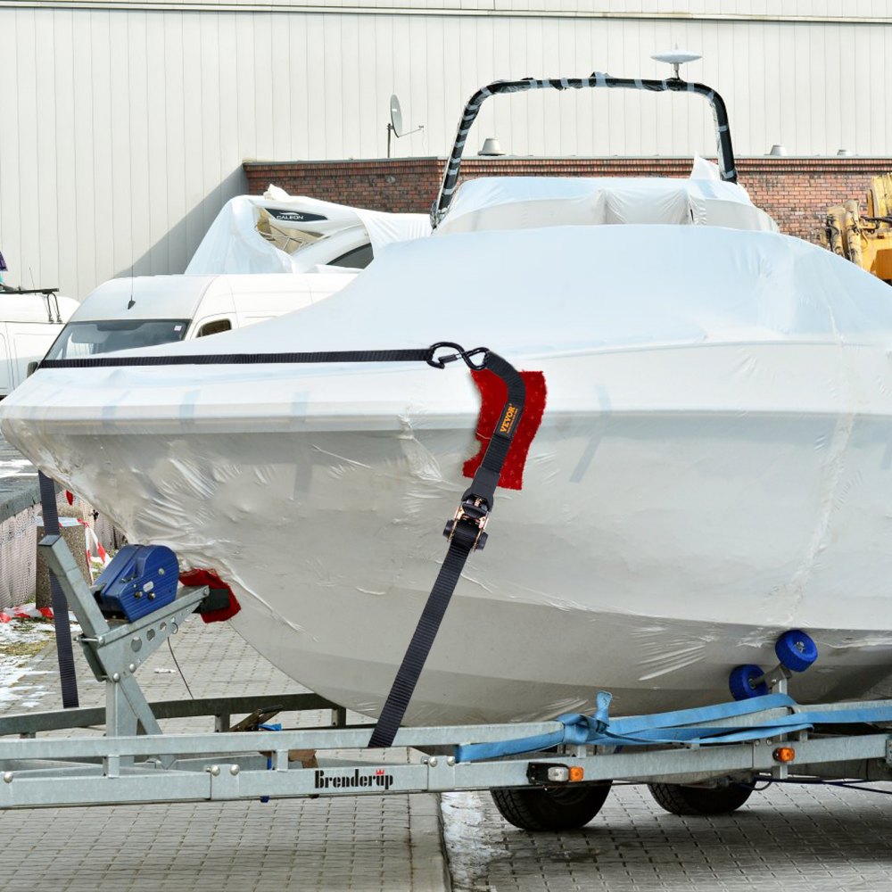 VEVOR Set van 4 spanriemen 0,025 x 4,6 m Spanband 998 kg Spanband met ratel Spanband van polyester Haak van koolstofstaal Spanband met ratel Ideaal voor motorfietsen Fietsen Kajaks UTV Boten ATV