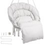 VEVOR Hanging Hammock Swing Chair, 330 Lbs Capacity, Macramé Hanging Chair with Cushion and Mounting Hardware, Cotton Rope Swing Chair for Bedroom, Balcony, Patio, Garden, Beige