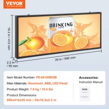 VEVOR Programmable LED Sign, P6 Full Color LED Scrolling Panel, DIY Display Board with Custom Text Animation Pattern, WIFI USB Control, Message Store Sign 99 x 41 cm