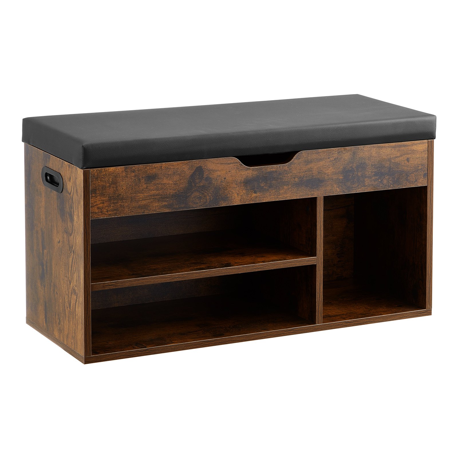 VEVOR Entryway Shoe Bench, 31.7 x 12.0 x 17.5 Inch Shoe Storage Organizer with Lift Top Storage Space, 300lbs Bench with Cushion Seat and 3 Cabinets for Hallway, Living Room, Bedroom, Brown + Black