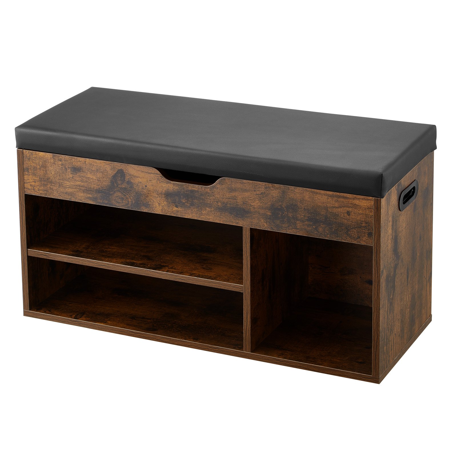 VEVOR Entryway Shoe Bench, 31.7 x 12.0 x 17.5 Inch Shoe Storage Organizer with Lift Top Storage Space, 300lbs Bench with Cushion Seat and 3 Cabinets for Hallway, Living Room, Bedroom, Brown + Black