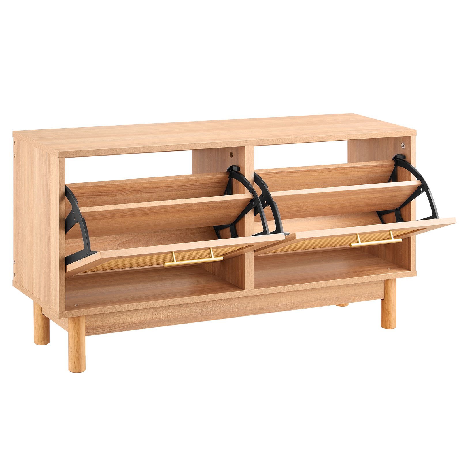 VEVOR Entryway Shoe Bench, 39.4 x 11.8 x 20.9 Inch Rattan-Like Shoes Bench with 2 Flip Drawers, 300lbs Shoe Storage Rack with 4 Compartments and 2 Rattan Doors, for Hallway, Living Room, Bedroom