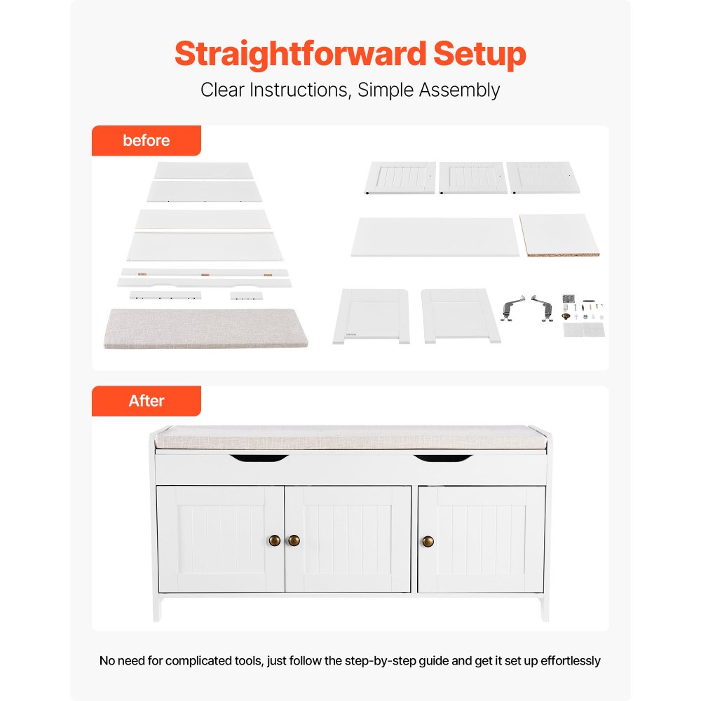 VEVOR Schoenenrekbank (1050 x 350 x 503 mm), Halbank met opbergruimte, zitkussen en 3 compartimenten, Schoenenrek (draagvermogen 113,4 kg), voor Voordeur, Hal, Woonkamer, Slaapkamer, Zwart