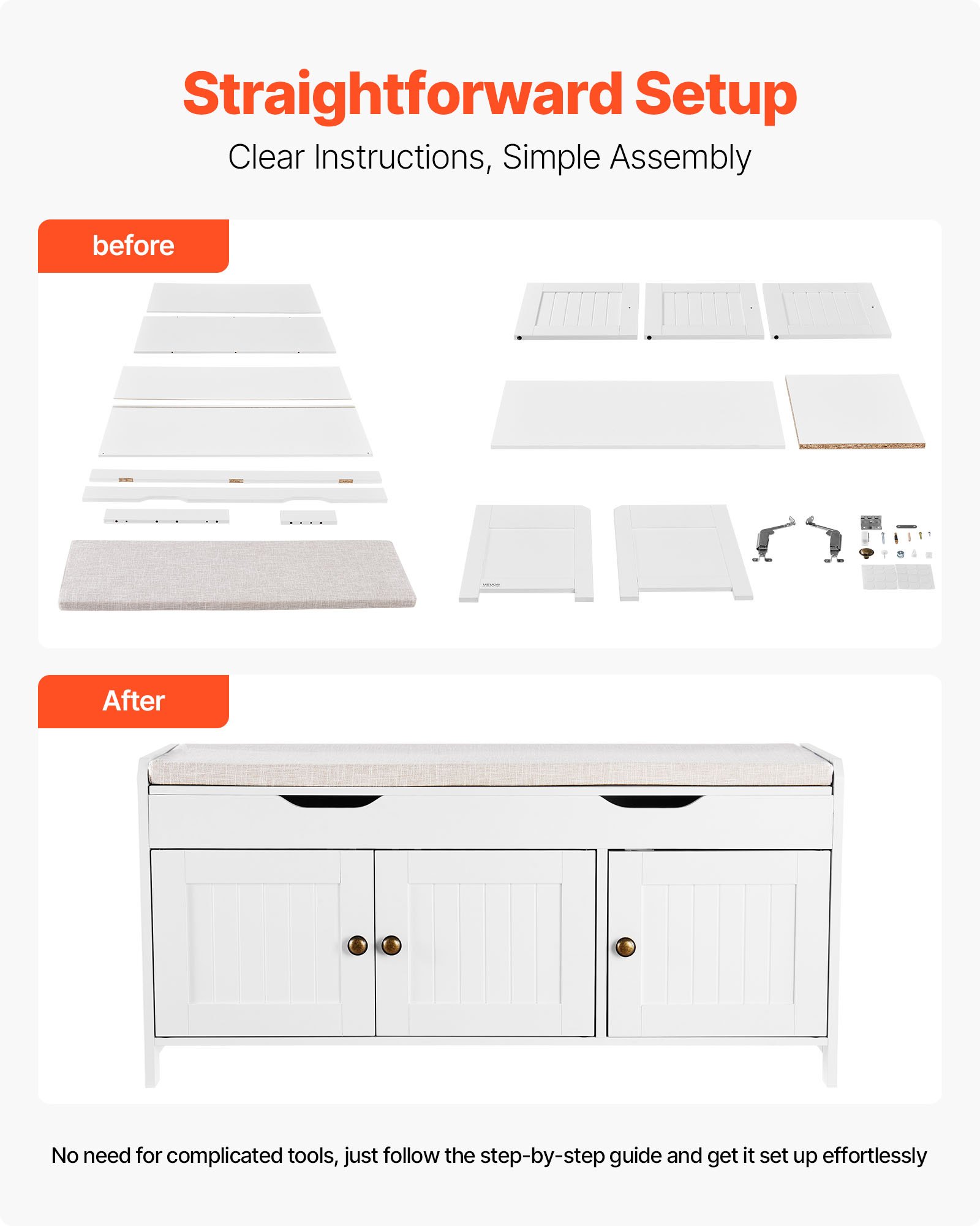 VEVOR Schoenenrekbank (1050 x 350 x 503 mm), Halbank met opbergruimte, zitkussen en 3 compartimenten, Schoenenrek (draagvermogen 113,4 kg), voor Voordeur, Hal, Woonkamer, Slaapkamer, Zwart