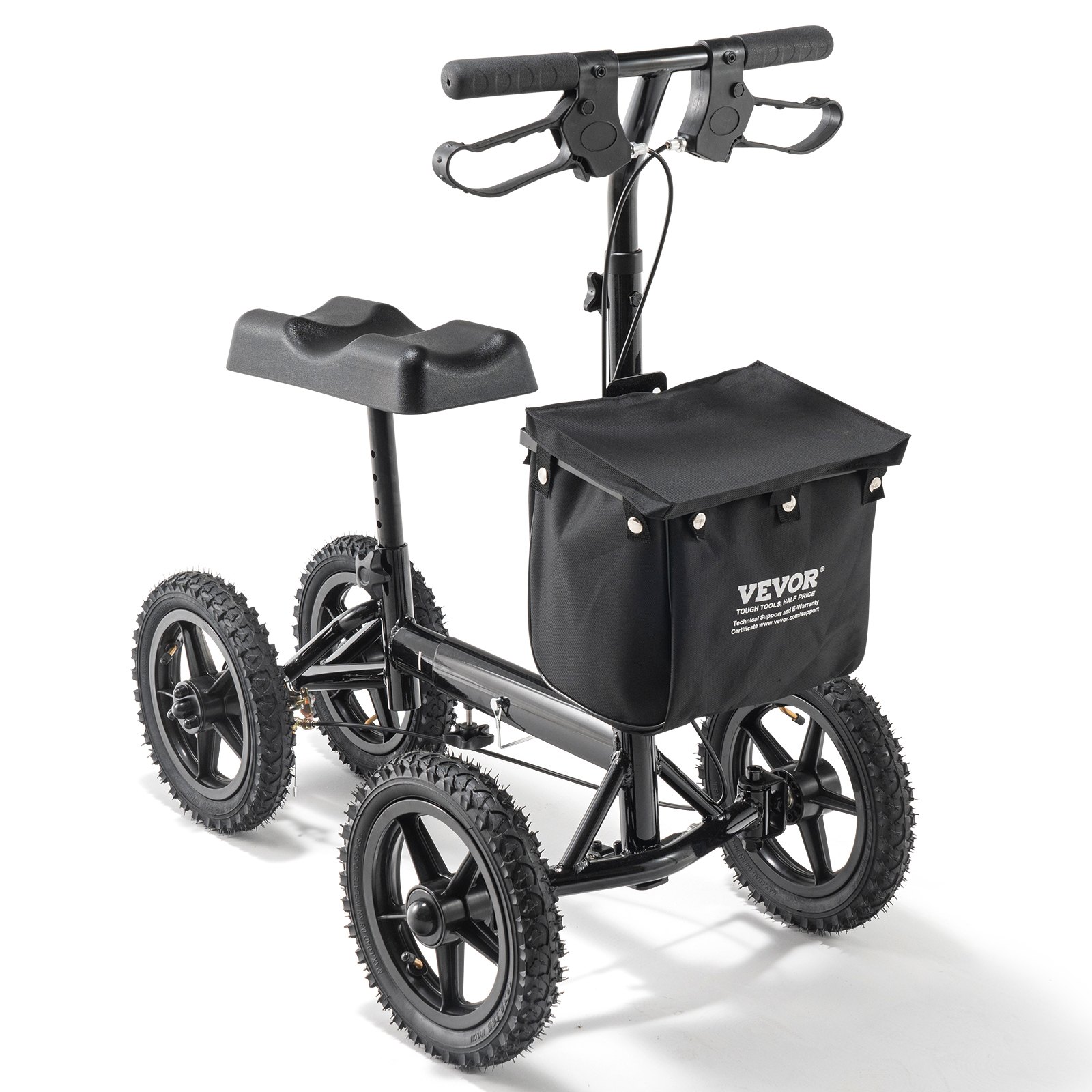 VEVOR knieroller, een knieloopapparaat van aluminium met in hoogte verstelbaar stuur en kniebeschermers, 30 cm all-terrain wielen, dubbele remmen, revalidatieroller voor enkel- en voetfracturen, 160 kg