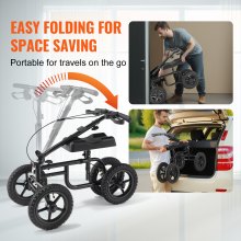 VEVOR Knie-scooter Knie-walker van koolstofstaal met in hoogte verstelbaar stuur en kniebeschermer 30 cm off-road wiel Dubbele remmen Beenrevalidatie-scooter voor gewonde enkels Voeten en knieën 160 kg