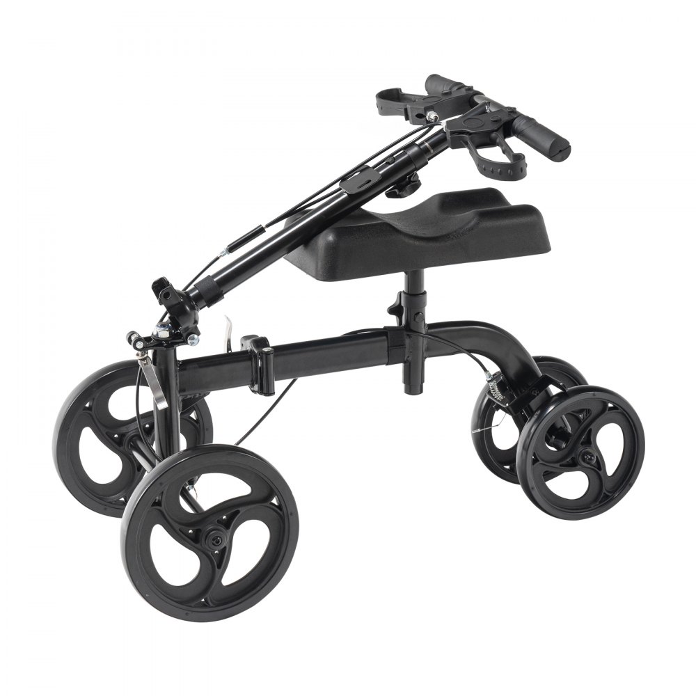 VEVOR Folding Knee Scooter, Carbon Steel Steerable Knee Walker with Height-Adjustable Handlebar & Knee Pad, All-Terrain Solid Wheels, Dual Brakes, Leg Recovery Scooter for Broken Ankle Foot Injuries