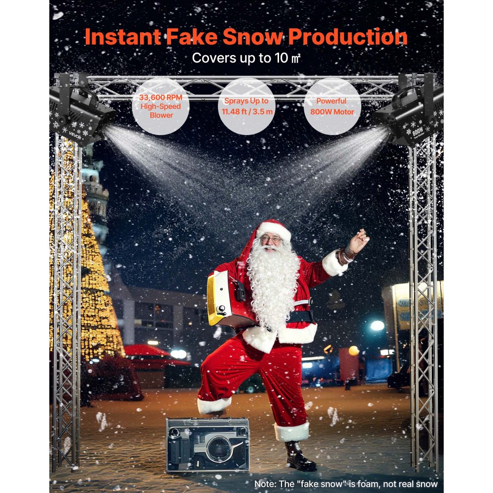 VEVOR Sneeuwmachine, 1500W Sneeuwkanon, Kunstmatige Sneeuwmaker, Sneeuwvlokmachine, Kunstmatige Sneeuwvlokmachine voor Binnen en Buiten voor Feestdagen, DJ-feesten, Kerstdecoratie