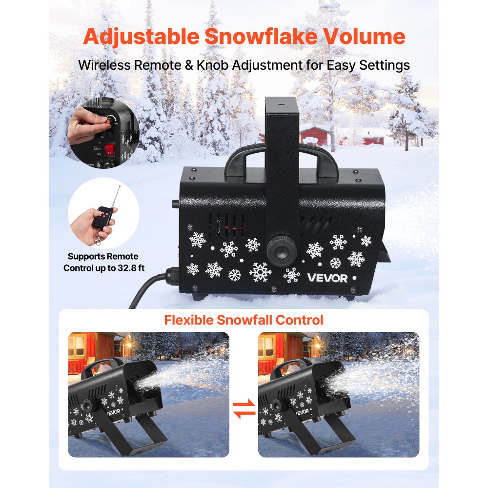 VEVOR Sneeuwmachine, 1500W Sneeuwkanon, Kunstmatige Sneeuwmaker, Sneeuwvlokmachine, Kunstmatige Sneeuwvlokmachine voor Binnen en Buiten voor Feestdagen, DJ-feesten, Kerstdecoratie