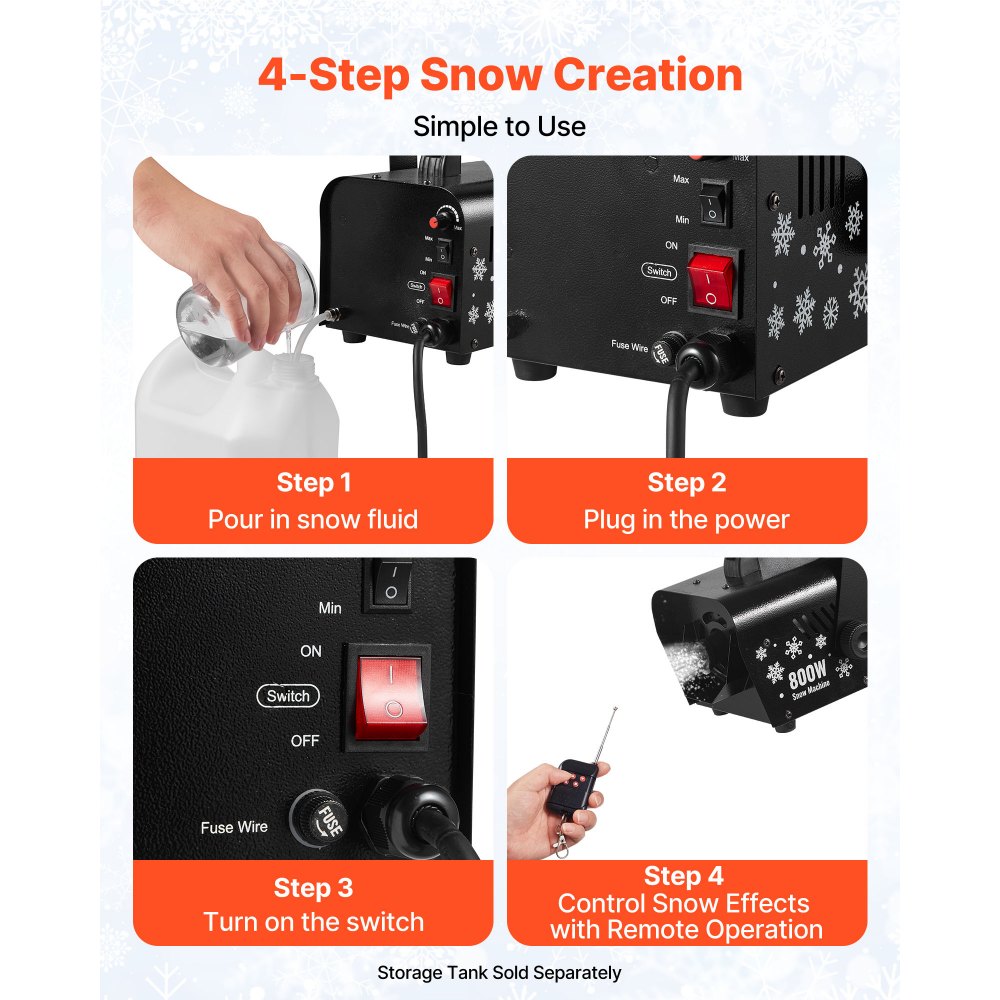 VEVOR Sneeuwmachine, 1500W Sneeuwkanon, Kunstmatige Sneeuwmaker, Sneeuwvlokmachine, Kunstmatige Sneeuwvlokmachine voor Binnen en Buiten voor Feestdagen, DJ-feesten, Kerstdecoratie