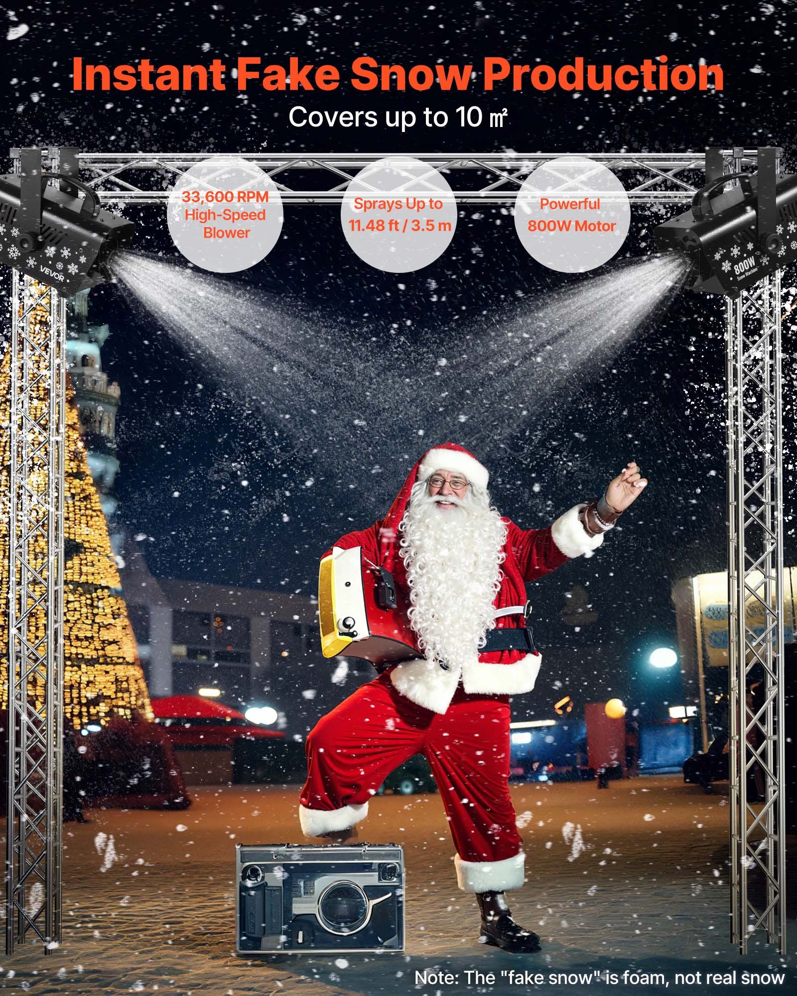 VEVOR Sneeuwmachine, 1500W Sneeuwkanon, Kunstmatige Sneeuwmaker, Sneeuwvlokmachine, Kunstmatige Sneeuwvlokmachine voor Binnen en Buiten voor Feestdagen, DJ-feesten, Kerstdecoratie