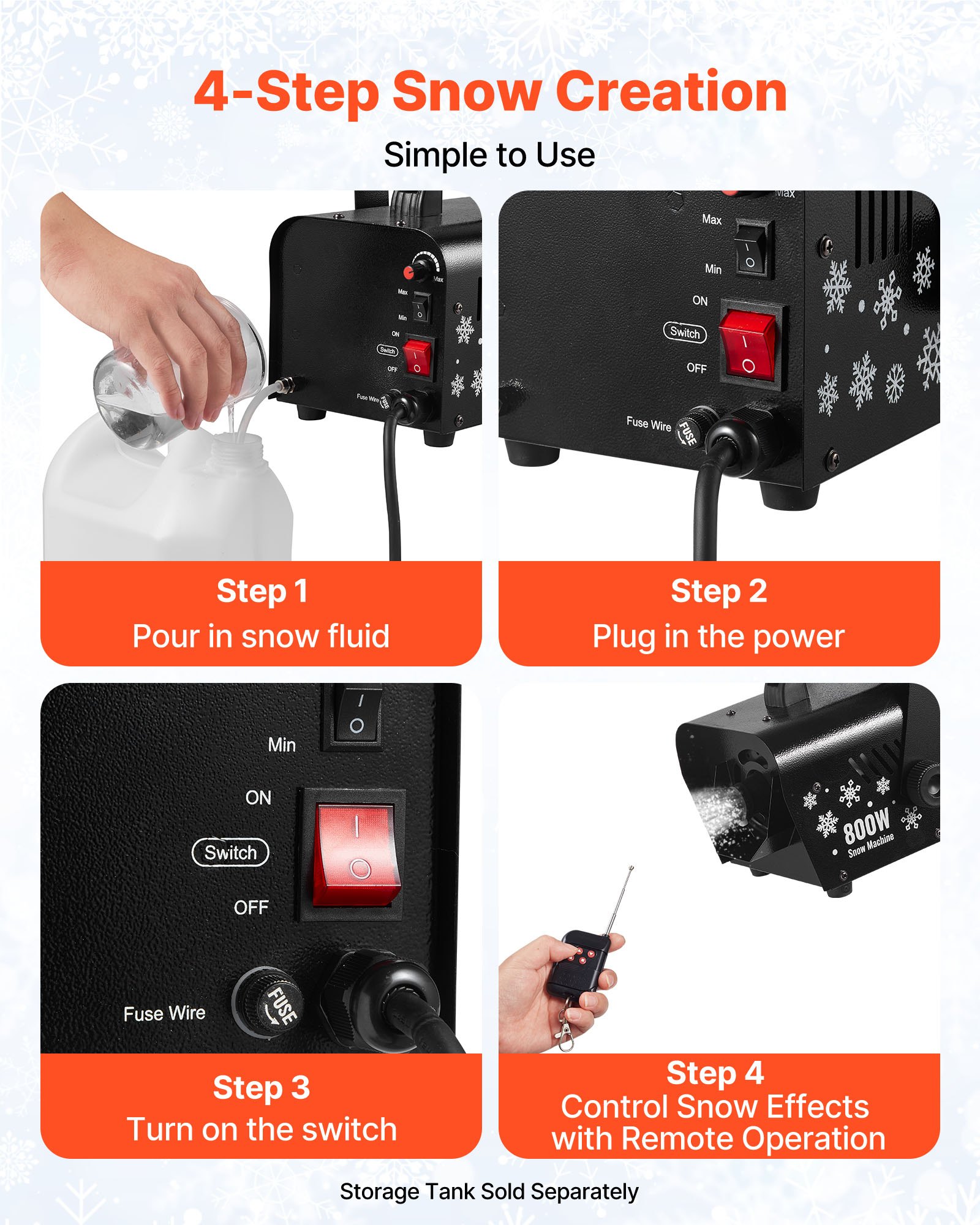 VEVOR Sneeuwmachine, 1500W Sneeuwkanon, Kunstmatige Sneeuwmaker, Sneeuwvlokmachine, Kunstmatige Sneeuwvlokmachine voor Binnen en Buiten voor Feestdagen, DJ-feesten, Kerstdecoratie