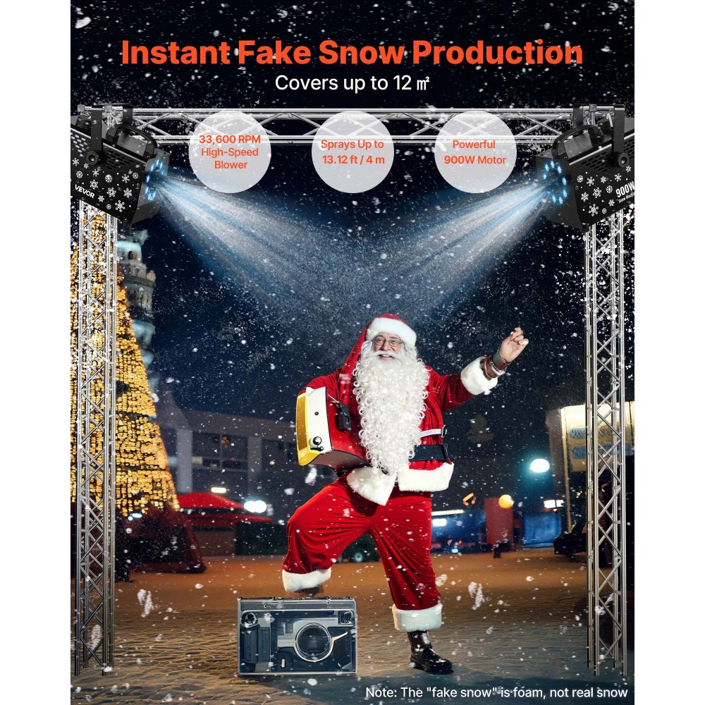 VEVOR Sneeuwmachine, 900W Sneeuwkanon, Kunstmatige Sneeuwmaker, Sneeuwvlokmachine, Kunstmatige Sneeuwvlokmachine voor Binnen- en Buitengebruik voor Feestdagen, DJ-feesten, Kerstdecoratie