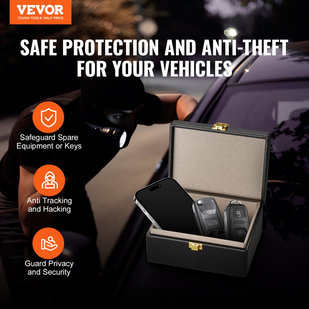 VEVOR Faraday Box, PU Leather Signal Blocking Holde, Keyless Fob Protector Shielding for WiFi, RFID, GPS, Bluetooth & 5G, Anti-Theft Box and Anti-Hacking Case Blocker, Black(5.9 x 4.5 x 2.9")