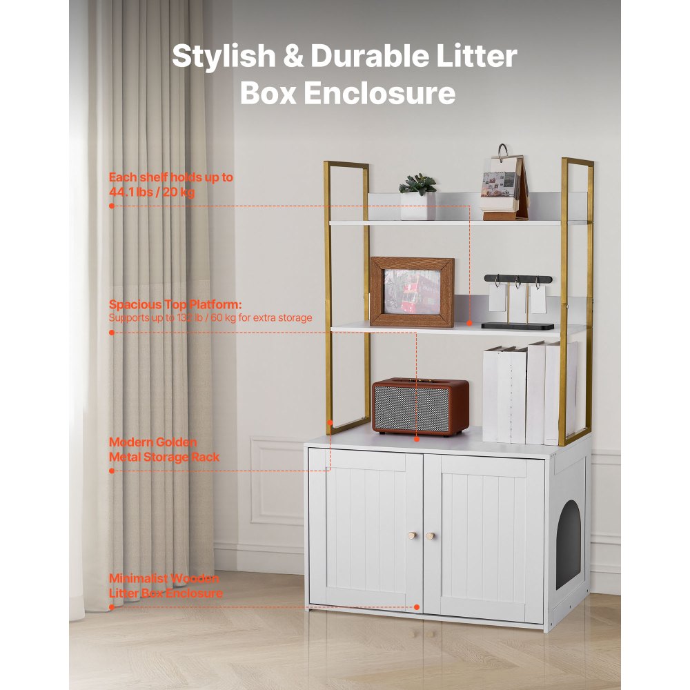 VEVOR Kattenkast, 700x450x1245 mm, Kattenbak met Metalen Poten en 2-laags Opbergplanken, Kattenbakkast, Kattenhuis, Past op de meeste kattenbakken, voor de Woonkamer
