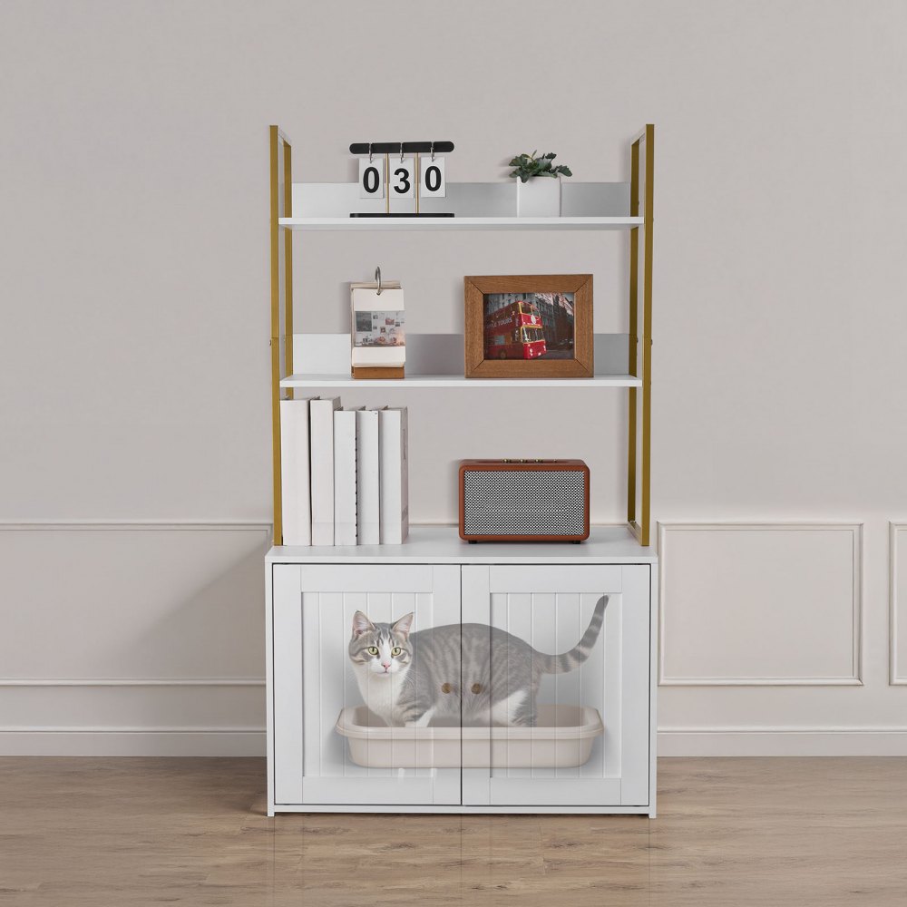 VEVOR Kattenkast, 700x450x1245 mm, Kattenbak met Metalen Poten en 2-laags Opbergplanken, Kattenbakkast, Kattenhuis, Past op de meeste kattenbakken, voor de Woonkamer