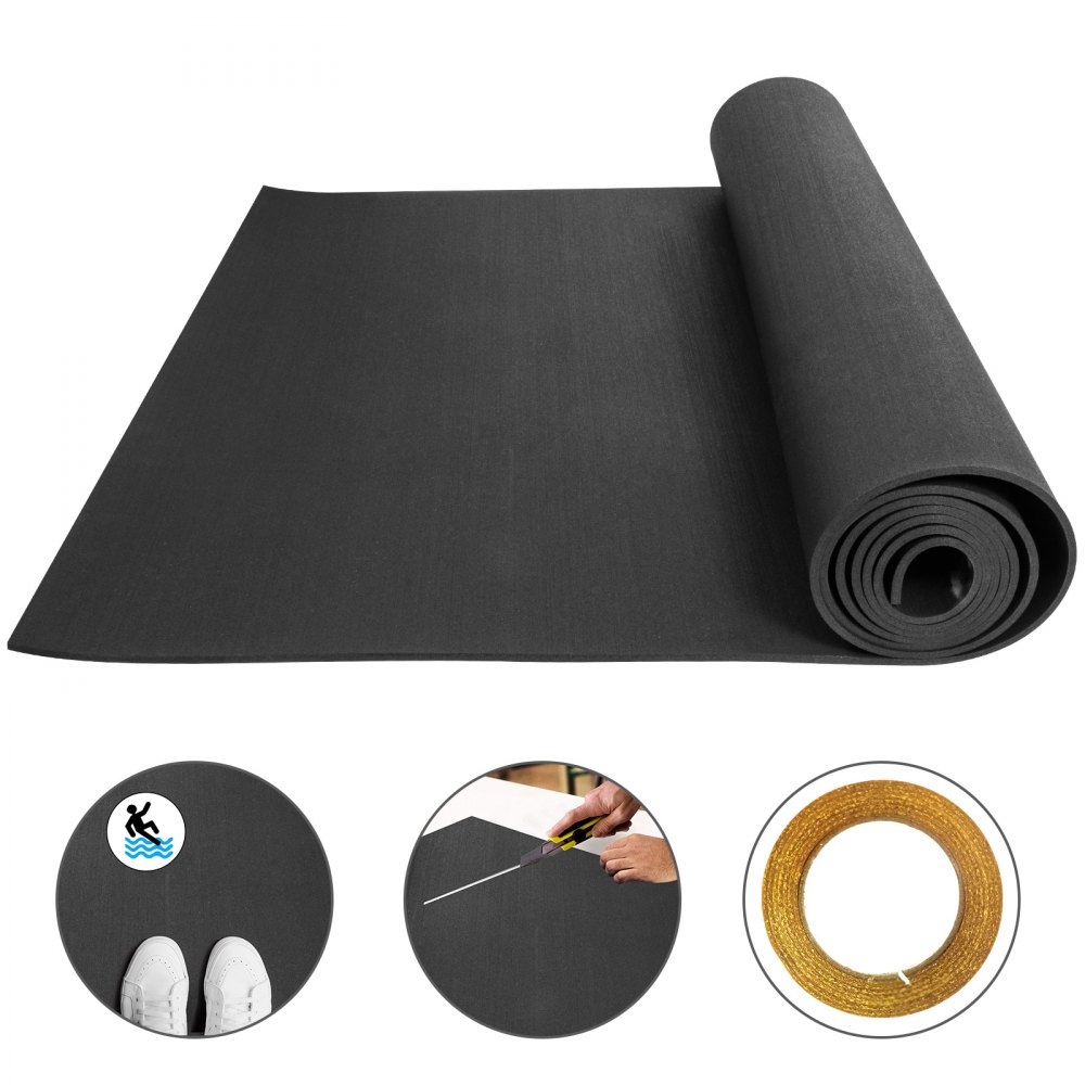 3.6x10.2ft 9.5mm rubberen mat op maat gesneden vloermat Trainingsmat Zwart Duurzaam