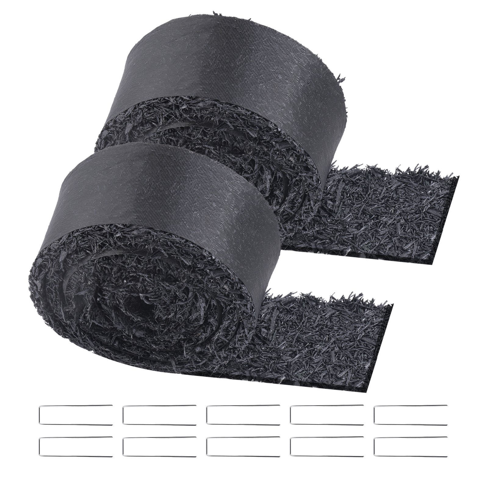 VEVOR Rubber Mulch, Set van 2 Rubber Mulch Matten 3x0,11 m, Permanent Rubberen Pad, Zwarte Mulch Tuinrand voor Planten, Onkruidmat Groenten en Bloemen, Onkruidvlies Tuinbarrière