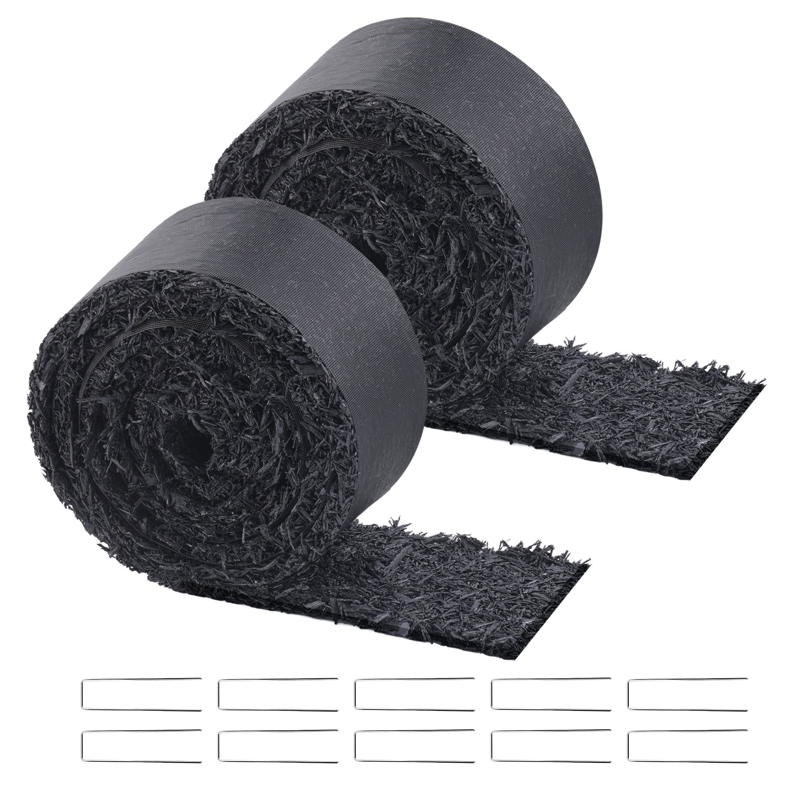 VEVOR Rubber Mulch, Set van 2 Rubber Mulch Matten 3x0,11 m, Permanent Rubberen Pad, Zwarte Mulch Tuinrand voor Planten, Onkruidmat Groenten en Bloemen, Onkruidvlies Tuinbarrière