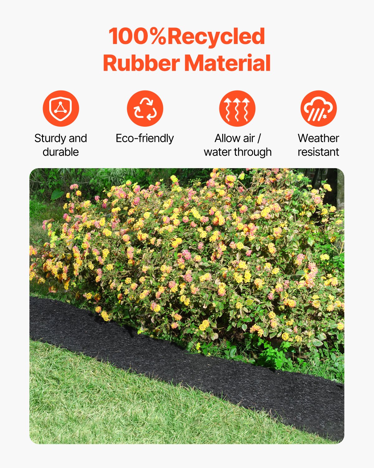 VEVOR Rubber Mulch Set van 2, Rubber Mulch Mat 2,44 x 0,56 m, Permanent Rubberen Pad, Zwarte Mulch Tuinrand voor Planten, Groenten en Bloemen, Onkruidbestrijdingsdoek Tuinvlies Tuinafscheiding