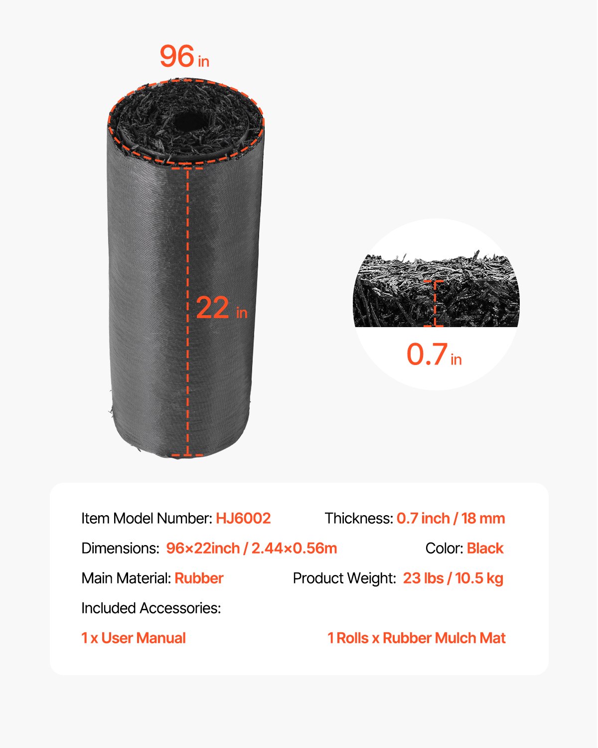 VEVOR Rubber Mulch for Landscaping, Recycled Rubber Mulch Mat 96 x 22 in, Permanent Rubber Pathway, Natural-Looking Black Mulch Garden Edging Border for Plants, Vegetables & Flower Garden Barrier