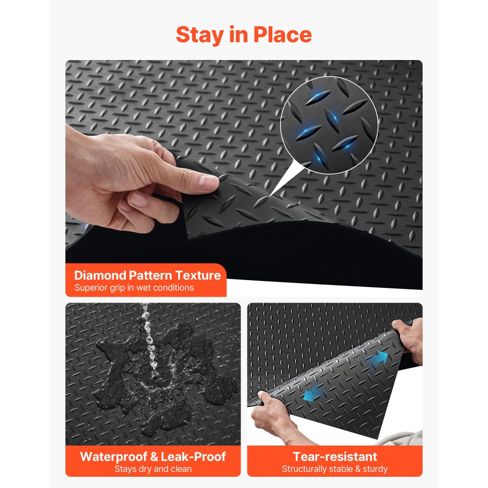 VEVOR Garage Floor Roll, 1.22 x 7.62 m Garage Flooring Mat, 3 mm Thickened Rubber Diamond Plate Floor Protector Mat, Non-Slip, Wear-resist Waterproof, Easy to Clean for Warehouse, Gyms, Trailer, Black