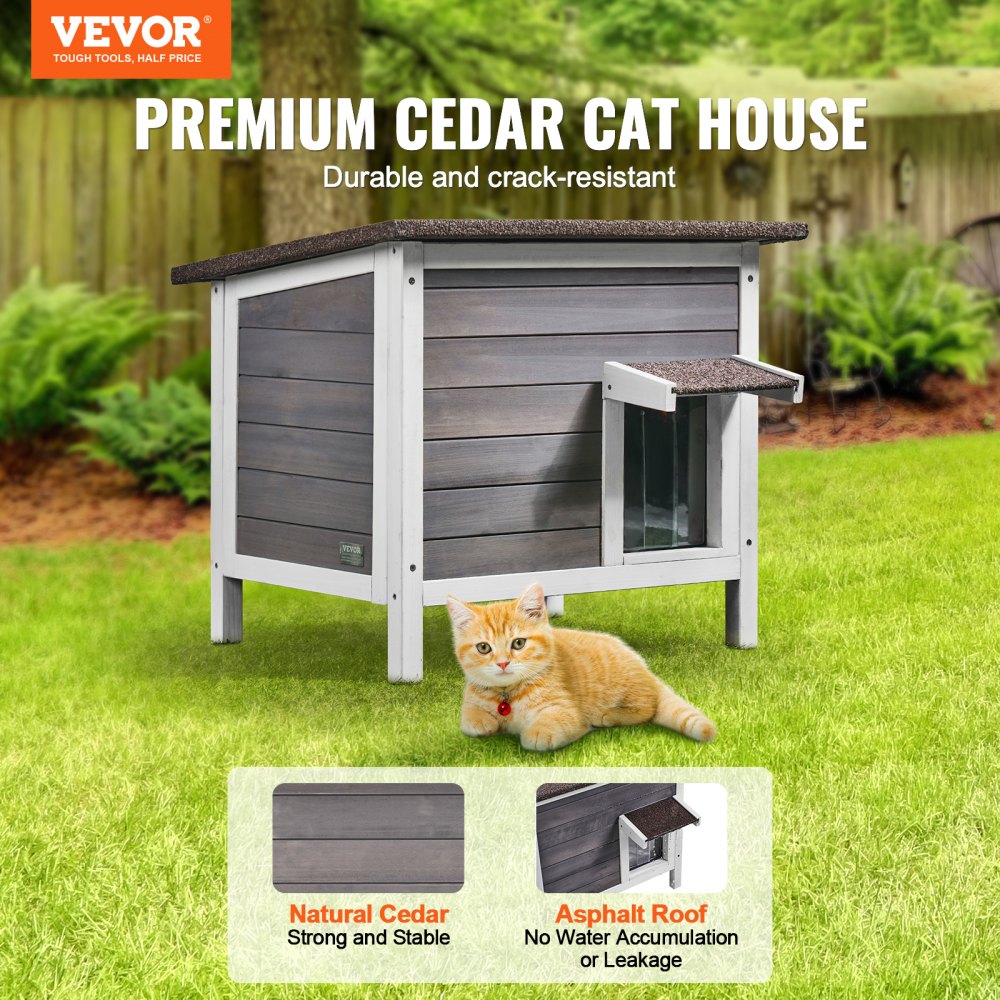 VEVOR Outdoor Cat House Weatherproof, Feral Cat Shelter for Multiple Cats, Outdoor Wooden Cat Rabbit House with All-Round Foam Insulated, Open Roof, PVC Door Flaps, 24"L x 20"W x 21"H