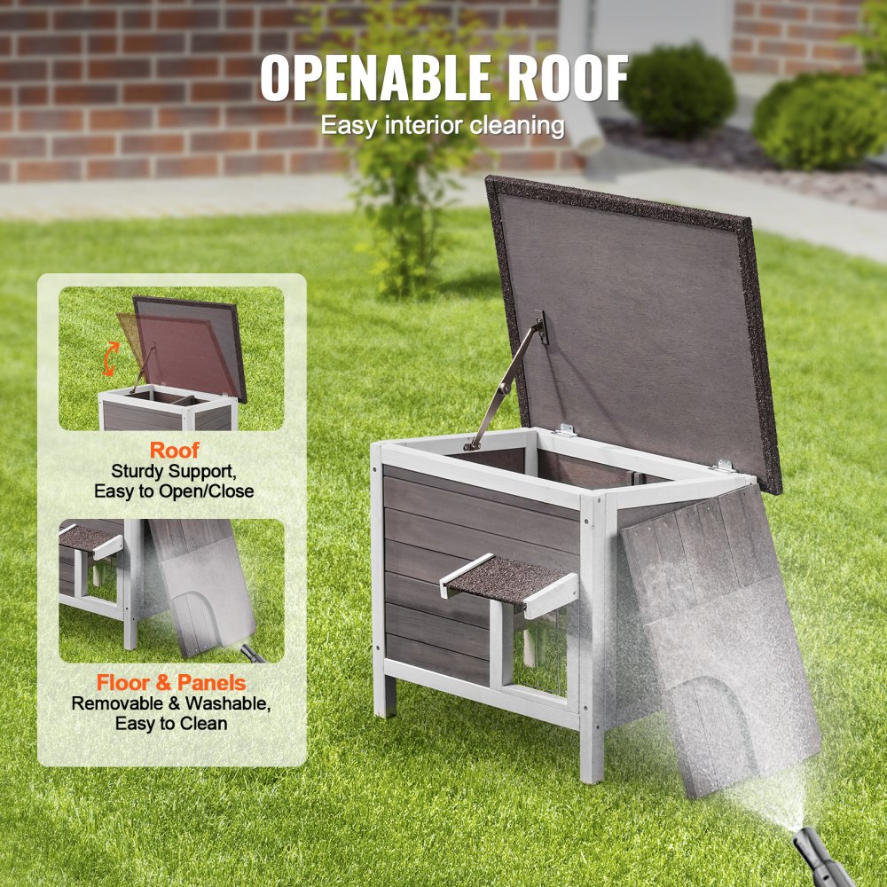 VEVOR Outdoor Cat House Weatherproof, Feral Cat Shelter for Multiple Cats, Outdoor Wooden Cat Rabbit House with All-Round Foam Insulated, Open Roof, PVC Door Flaps, 24"L x 20"W x 21"H