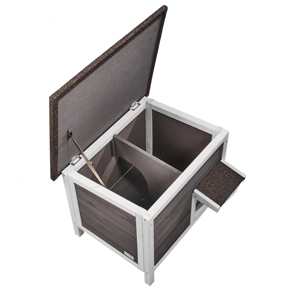 VEVOR Outdoor Cat House Weatherproof, Feral Cat Shelter for Multiple Cats, Outdoor Wooden Cat Rabbit House with All-Round Foam Insulated, Open Roof, PVC Door Flaps, 24"L x 20"W x 21"H