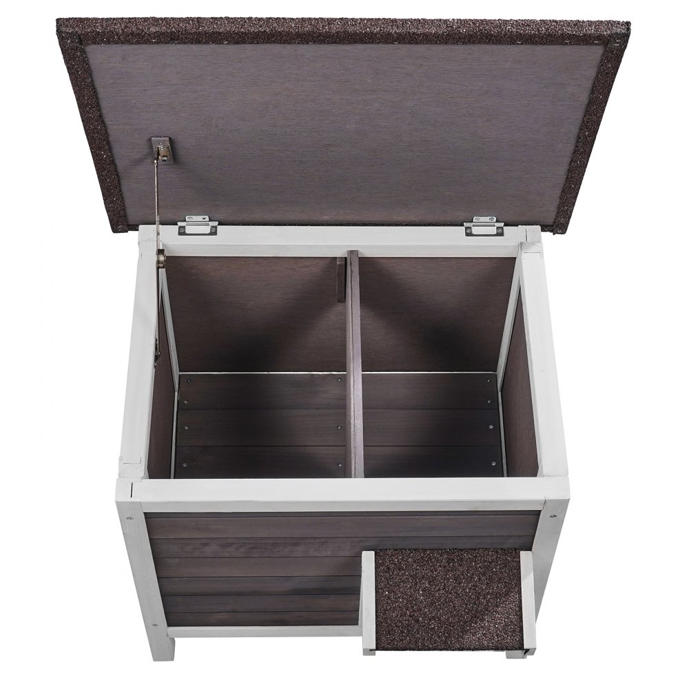 VEVOR Outdoor Cat House Weatherproof, Feral Cat Shelter for Multiple Cats, Outdoor Wooden Cat Rabbit House with All-Round Foam Insulated, Open Roof, PVC Door Flaps, 24"L x 20"W x 21"H