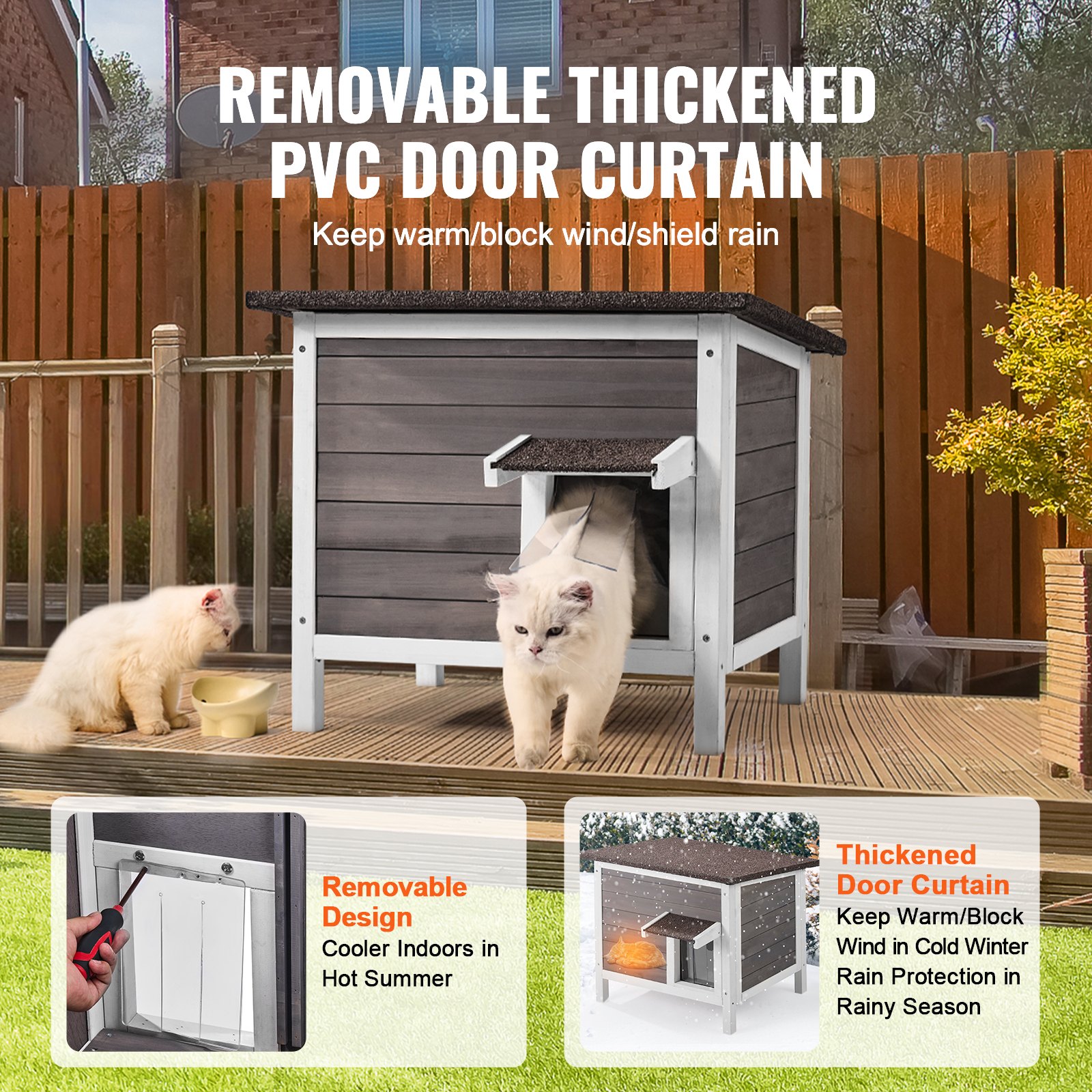 VEVOR Outdoor Cat House Weatherproof, Feral Cat Shelter for Multiple Cats, Outdoor Wooden Cat Rabbit House with All-Round Foam Insulated, Open Roof, PVC Door Flaps, 24"L x 20"W x 21"H