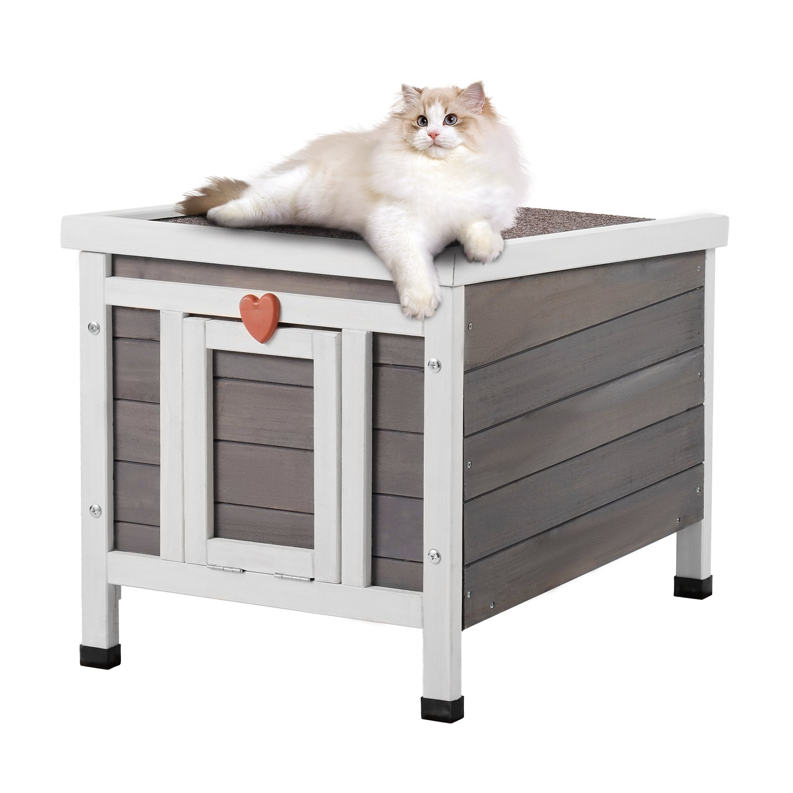 VEVOR Buitenkattenhuis, Weerbestendig, Wilde Kattenhuis voor Meerdere Katten, Houten Buitenkatten-/Konijnenhuis met PVC Deurkleppen en Open Dak, 53 cm L x 43 cm B x 43 cm H