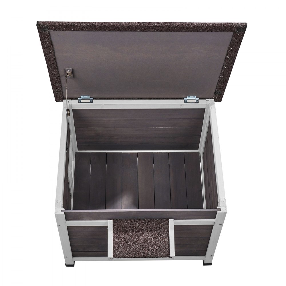 VEVOR Outdoor Cat House Weatherproof, Feral Cat Shelter for Multiple Cats, Outdoor Wooden Cat Rabbit House with a Window, Open Roof and PVC Door Flaps, 24"L x 21"W x 18"H