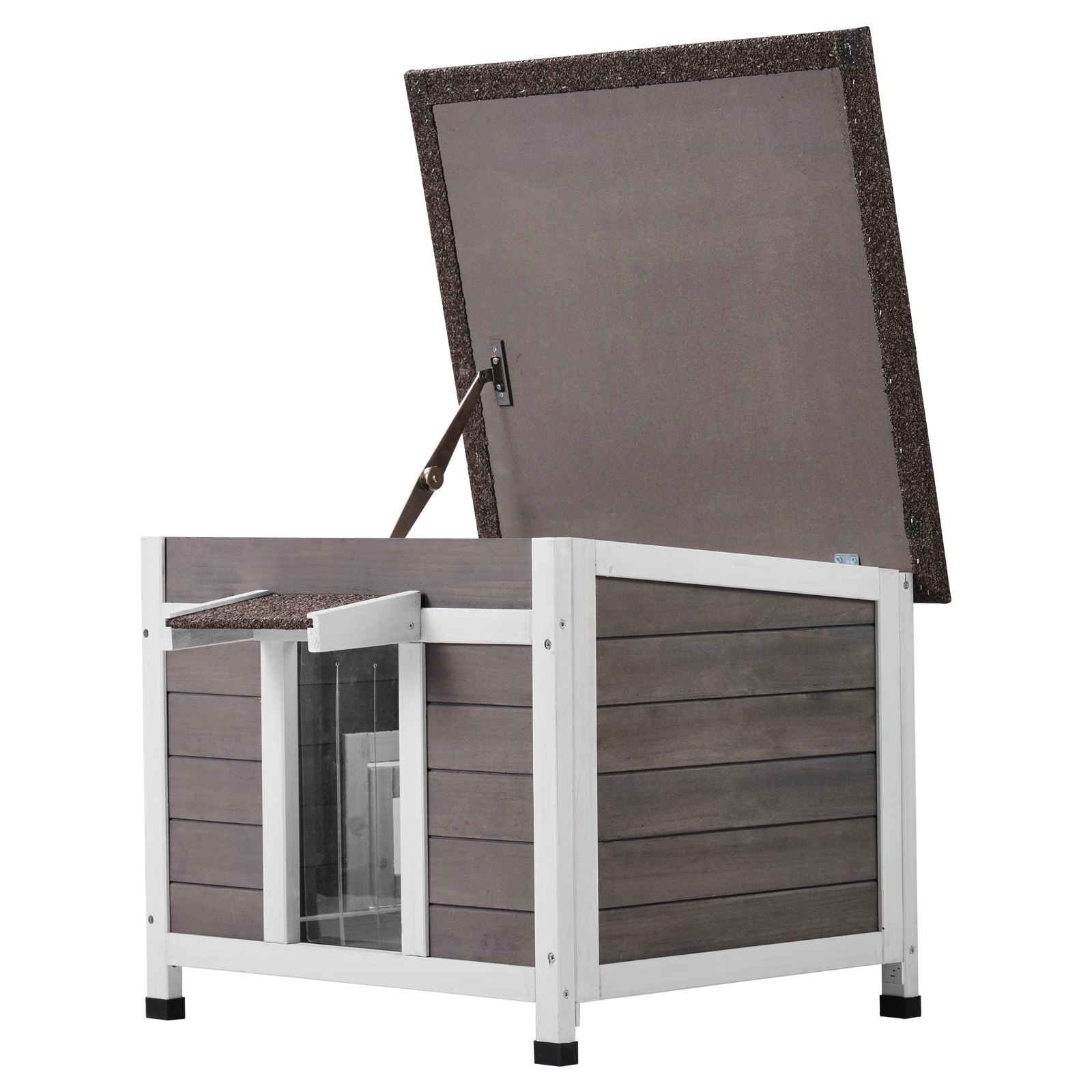 VEVOR Outdoor Cat House Weatherproof, Feral Cat Shelter for Multiple Cats, Outdoor Wooden Cat Rabbit House with a Window, Open Roof and PVC Door Flaps, 24"L x 21"W x 18"H