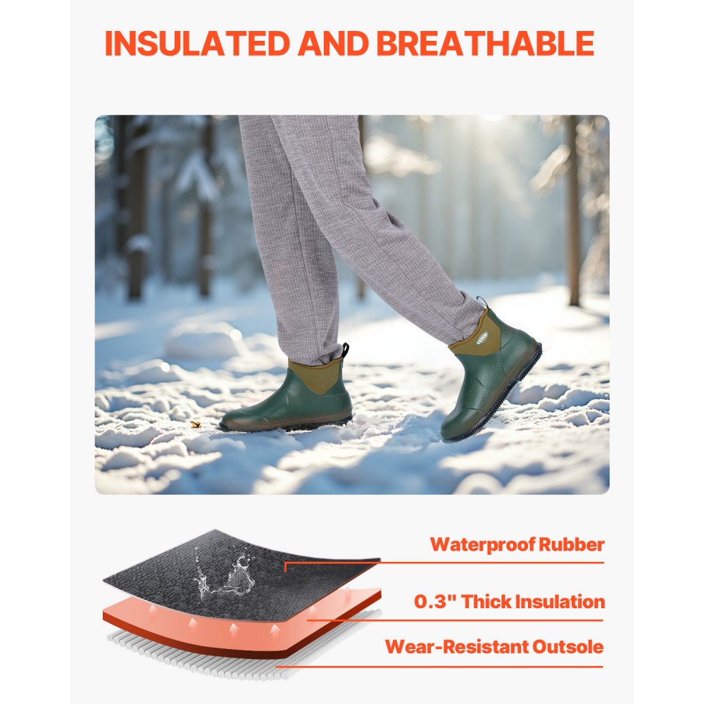 VEVOR Deck Boots, regenlaarzen voor vissers, antislip rubberen laarzen met enkelband, geïsoleerde modderlaarzen, neopreenrubber, ideaal voor wandelen, vissen, jagen of tuinieren, maat 10 US