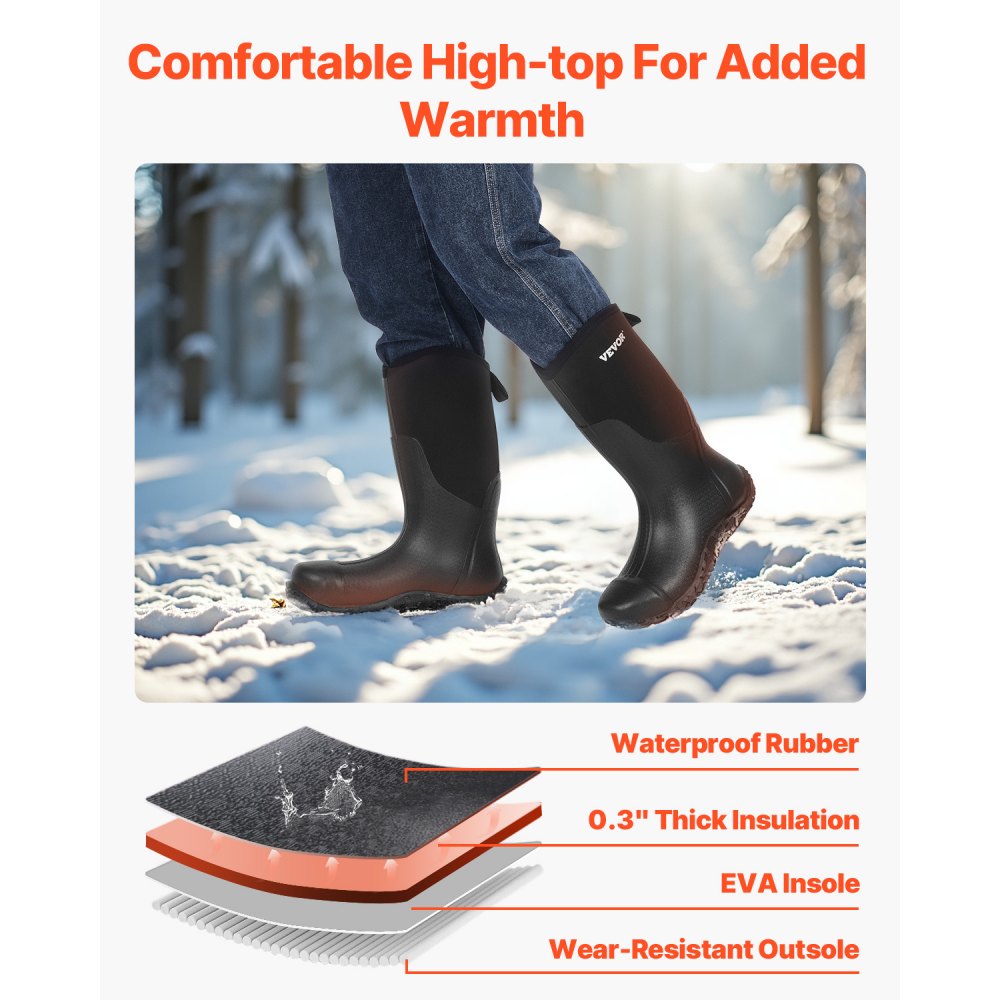 VEVOR Men's Steel Toe Rubber Boots, Protective Footwear, Waterproof Rain Fishing Boots, Outdoor Non-Slip Work Shoes, Lightweight and Durable, for Manufacturing, Construction, Farming, Size 13 US