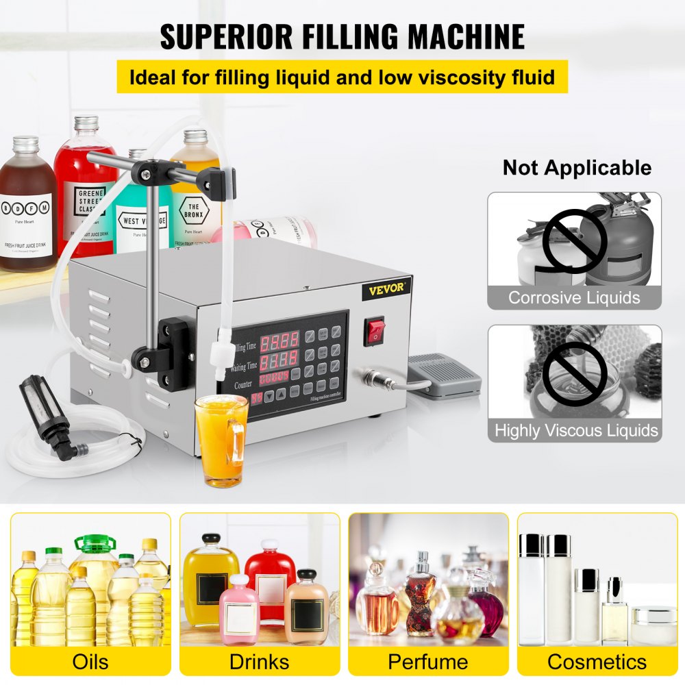 VEVOR 5-3500ml Automatic Filling Machine XK-280 Liquid Filling Machine Bottle Filler Digital Control for Cream Shampoo Liquid Water