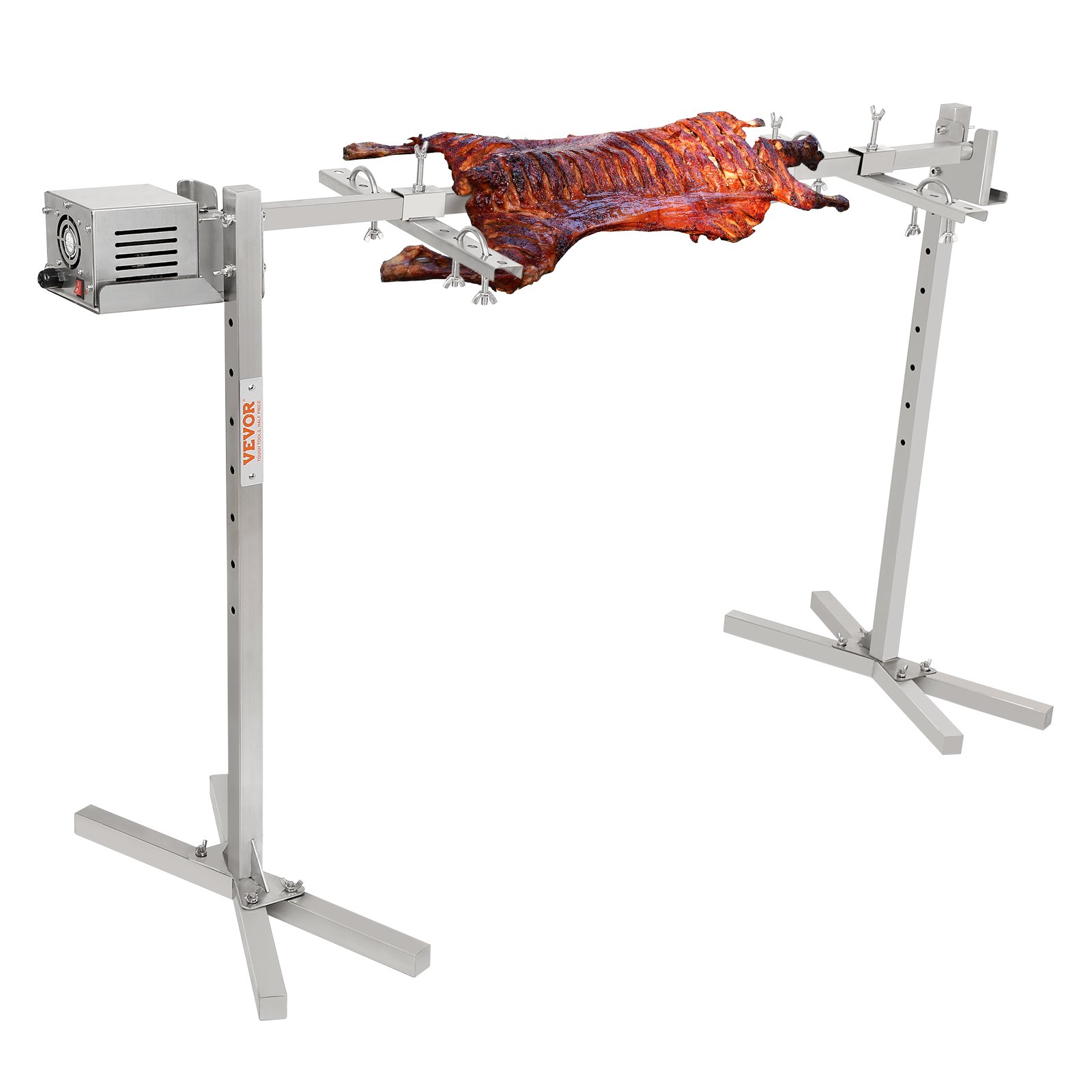 VEVOR suckling pig grill lamb grill 117 cm, 60 kg stainless steel rotisserie spit roast grill 52 W, lamb grill BBQ grill grill trolley barbecue, 8 height-adjustable large skewer grill turkey meat, ham etc.